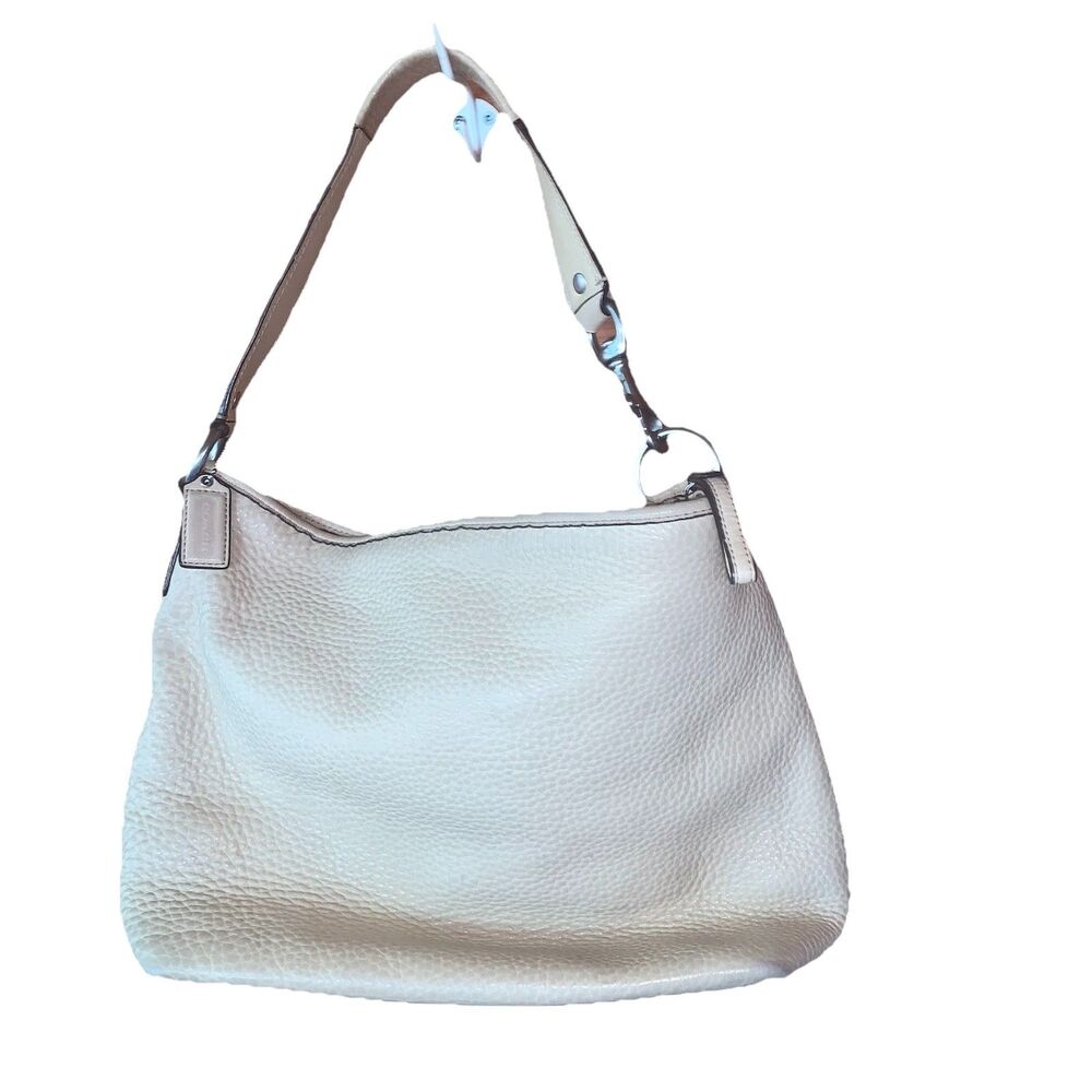 COACH Sarah Pebbled Hobo Purse Shoulder Hand Bag Beige Off White J0885-F13094